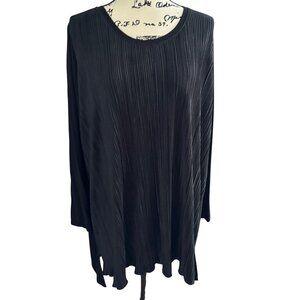 Logo Lori Goldstein Black Pleated Front Tunic Top Sz 1X Crew Neck Long Sleeve
